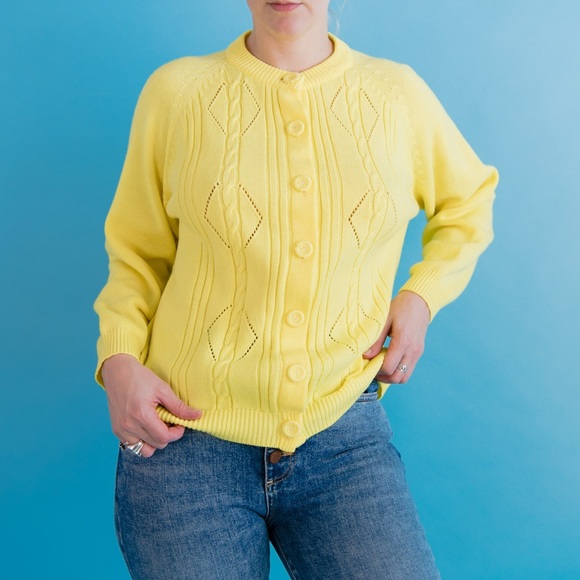 Vintage Sunshine Yellow Button Up Cardigan L - Picture 7 of 10